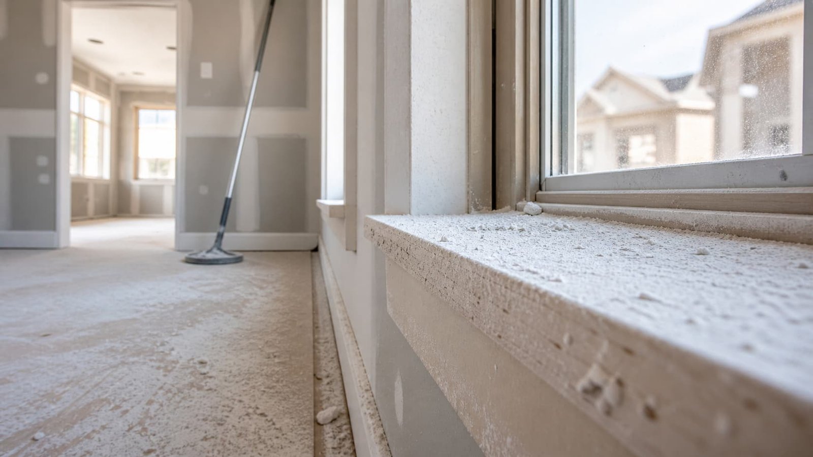 Drywall dust and construction debris from a new Katy home build