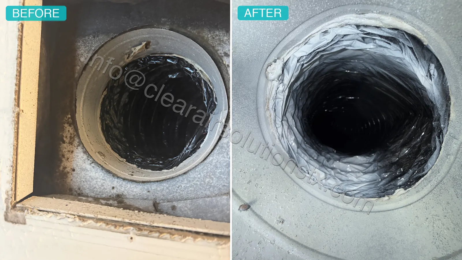 Before and after Air Duct Cleaning in League City, TX by ClearAir Solutions, October 2026