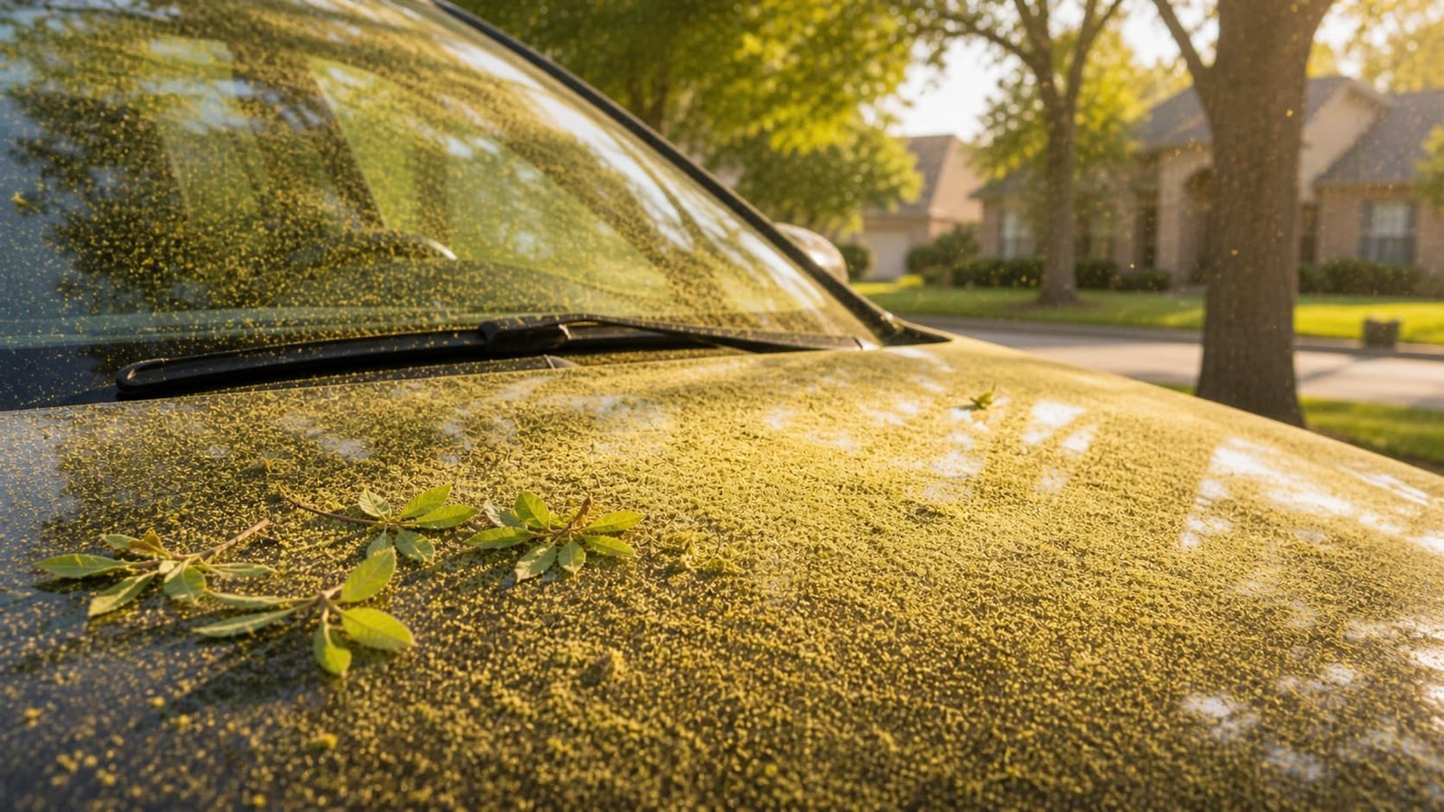 Yellow oak pollen covering a surface in Spring, TX during pollen season